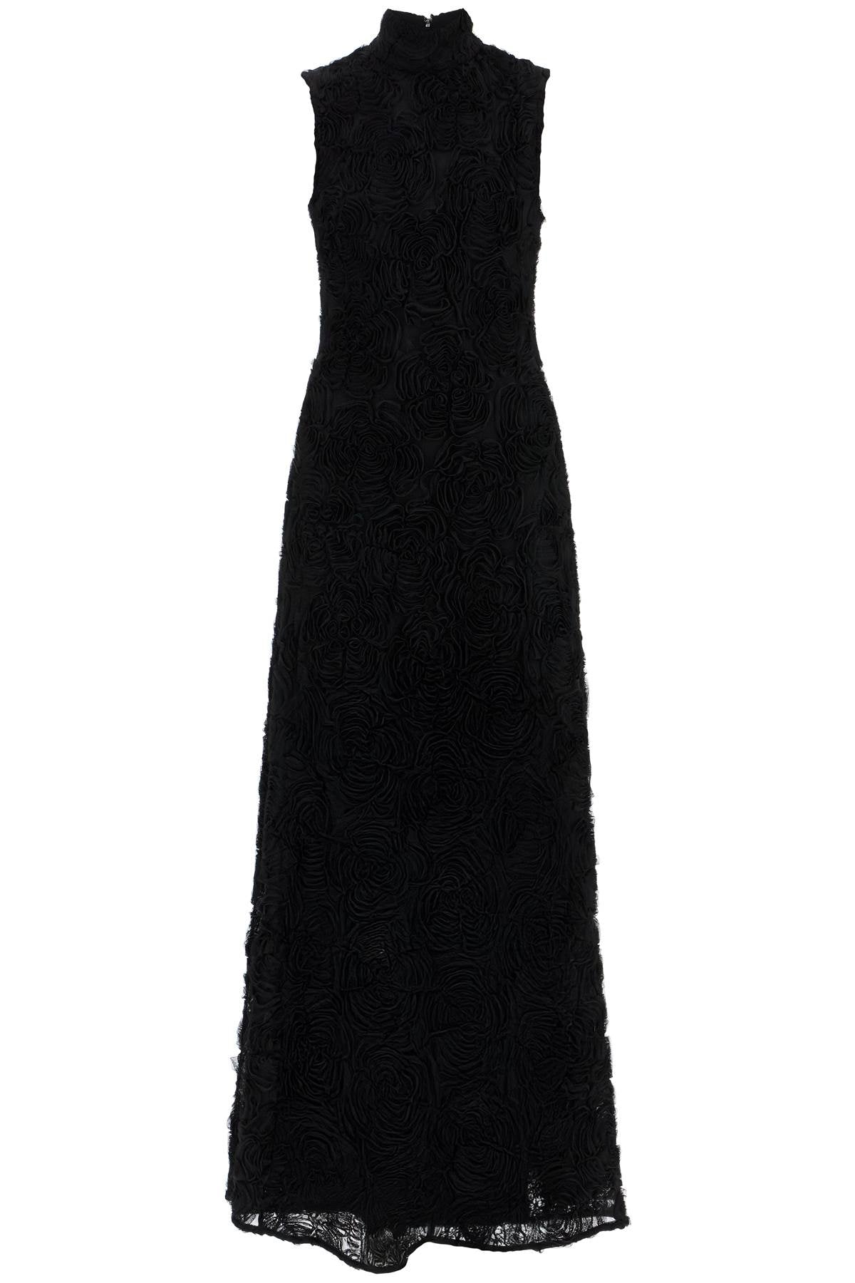 black maxi dress in recycled polyester floral mesh