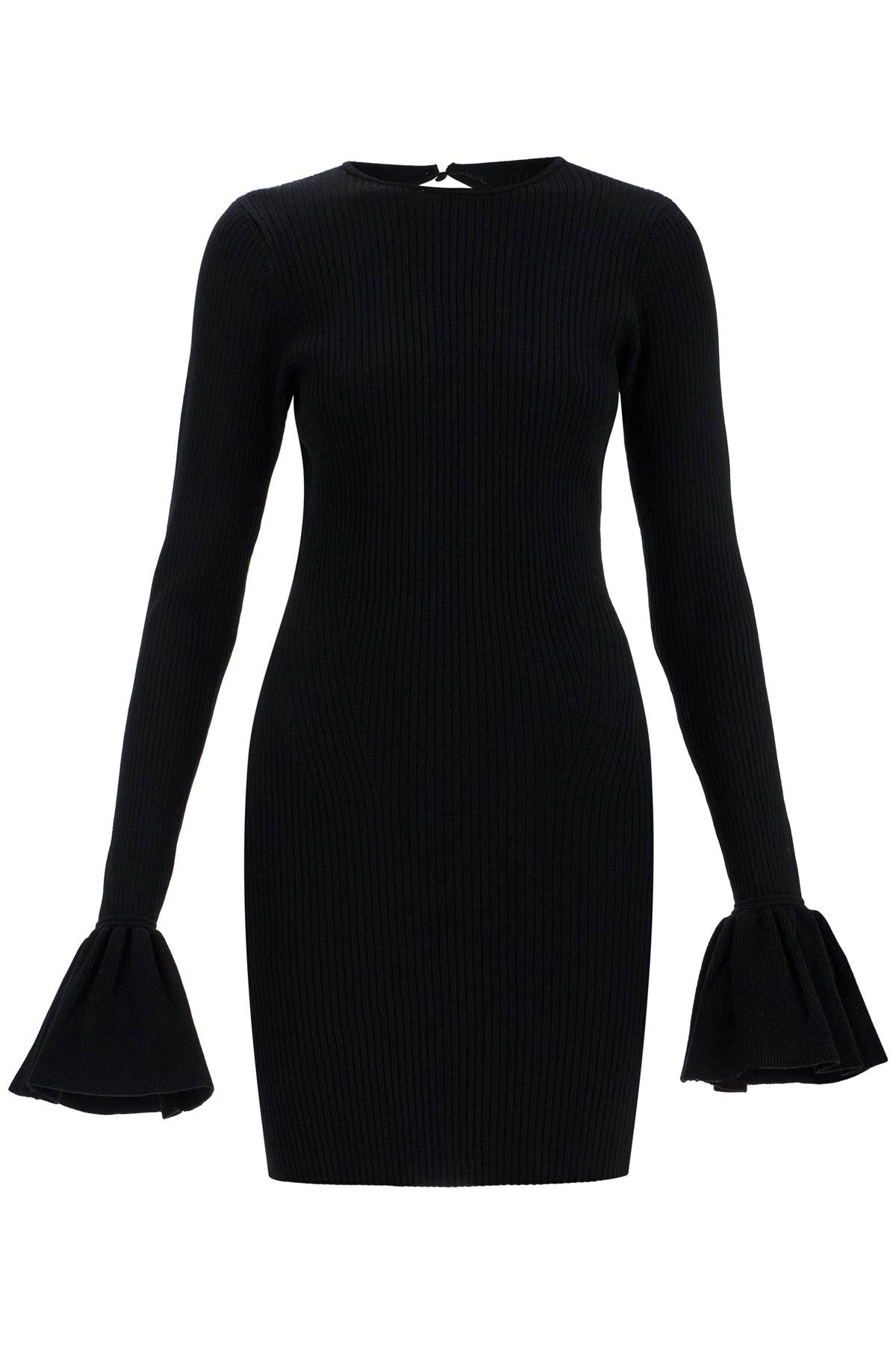 black viscose mini dress with cutout on the back and ribbed knit