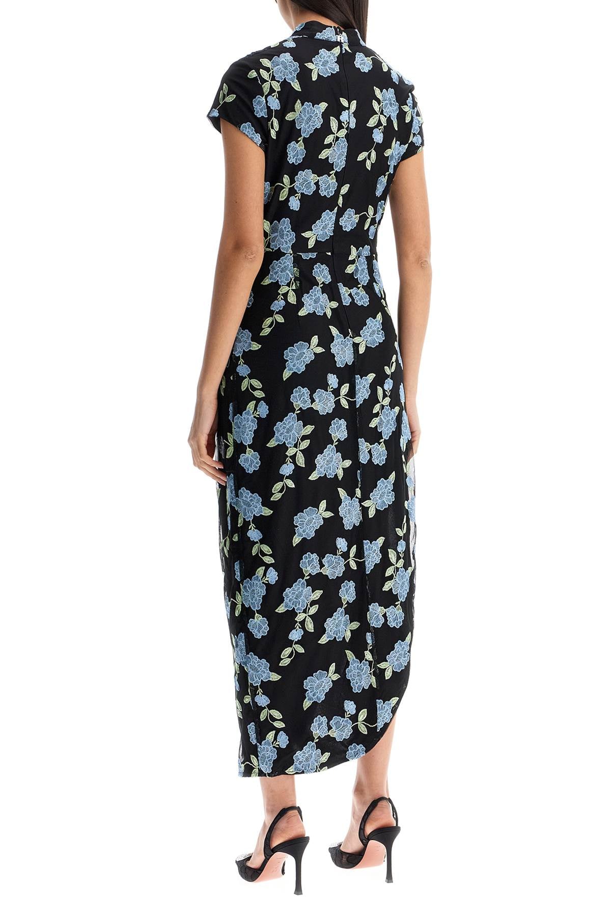 asymmetrical black floral mesh midi dress for women for special events