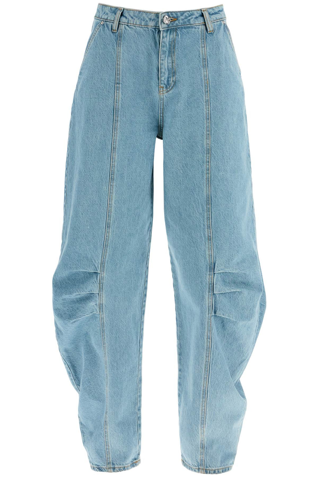 beige blue denim sculptural design jeans