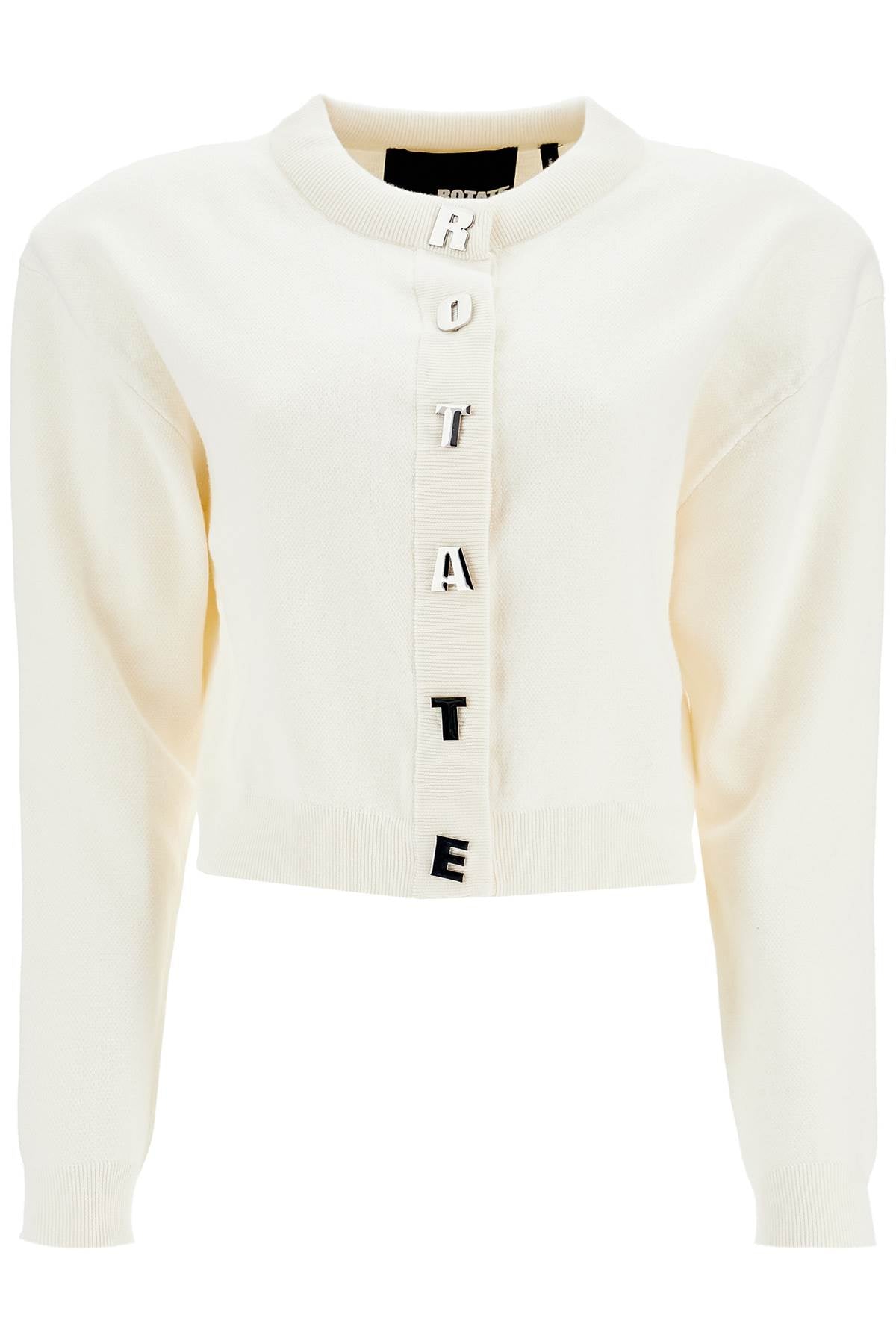 ivory white short cotton cardigan with crew neck