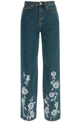 jeans in denim steel blue with floral details