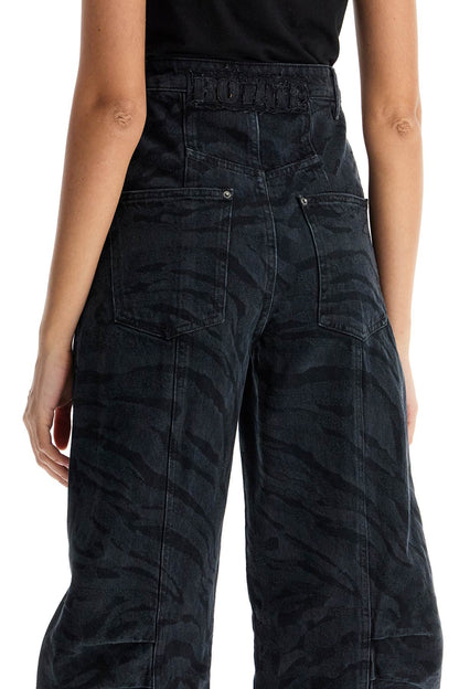 animal print barrel jeans