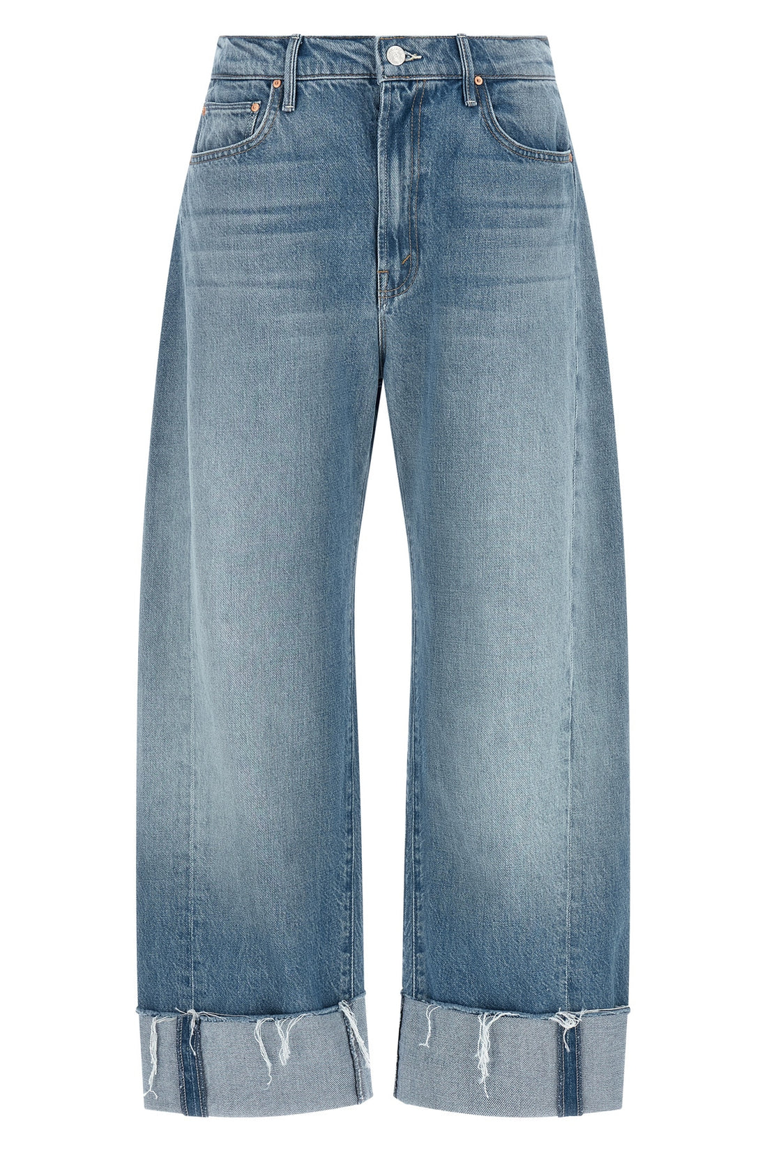 MOTHER 25 the half-pipe ankle cuff fray jeans in superior rigid denim last bite wash vin