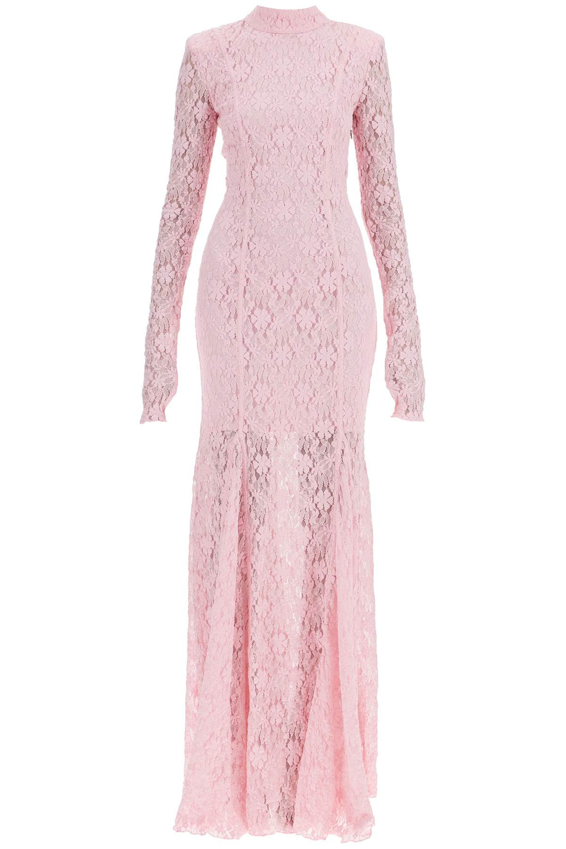 long pink lace dress with open back for special occasions