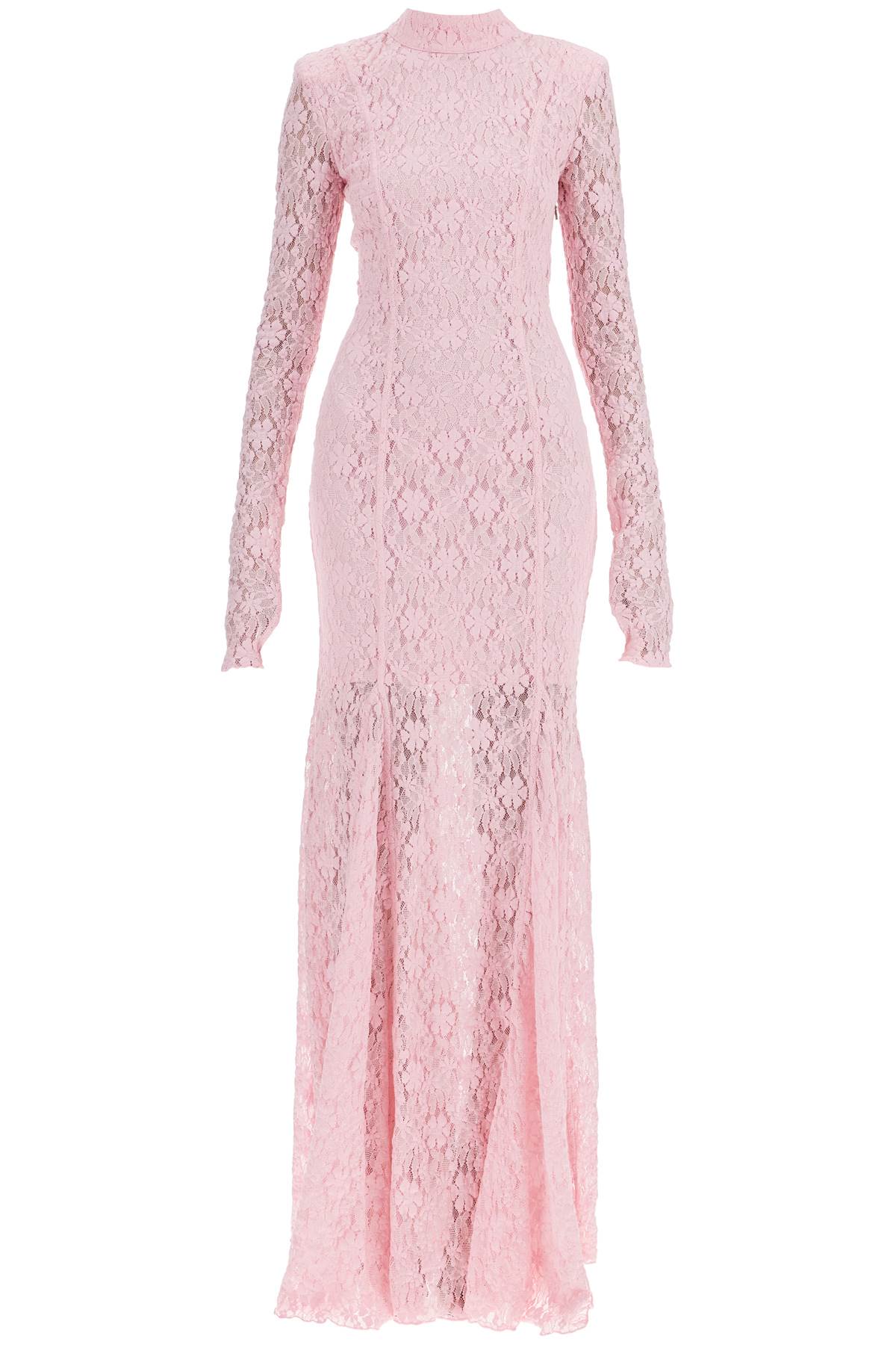 long pink lace dress with open back for special occasions