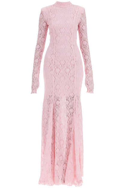 long pink lace dress with open back for special occasions