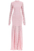 long pink lace dress with open back for special occasions