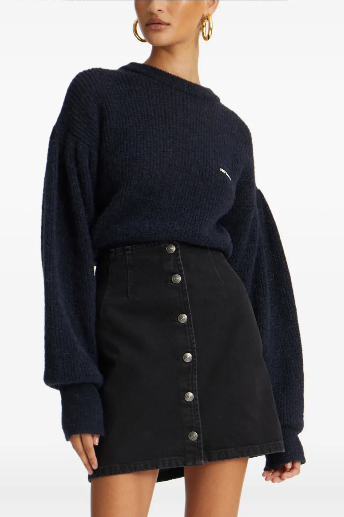 ROTATE BIRGER CHRISTENSEN M knit puff cropped sweater in alpaca and wool blend
