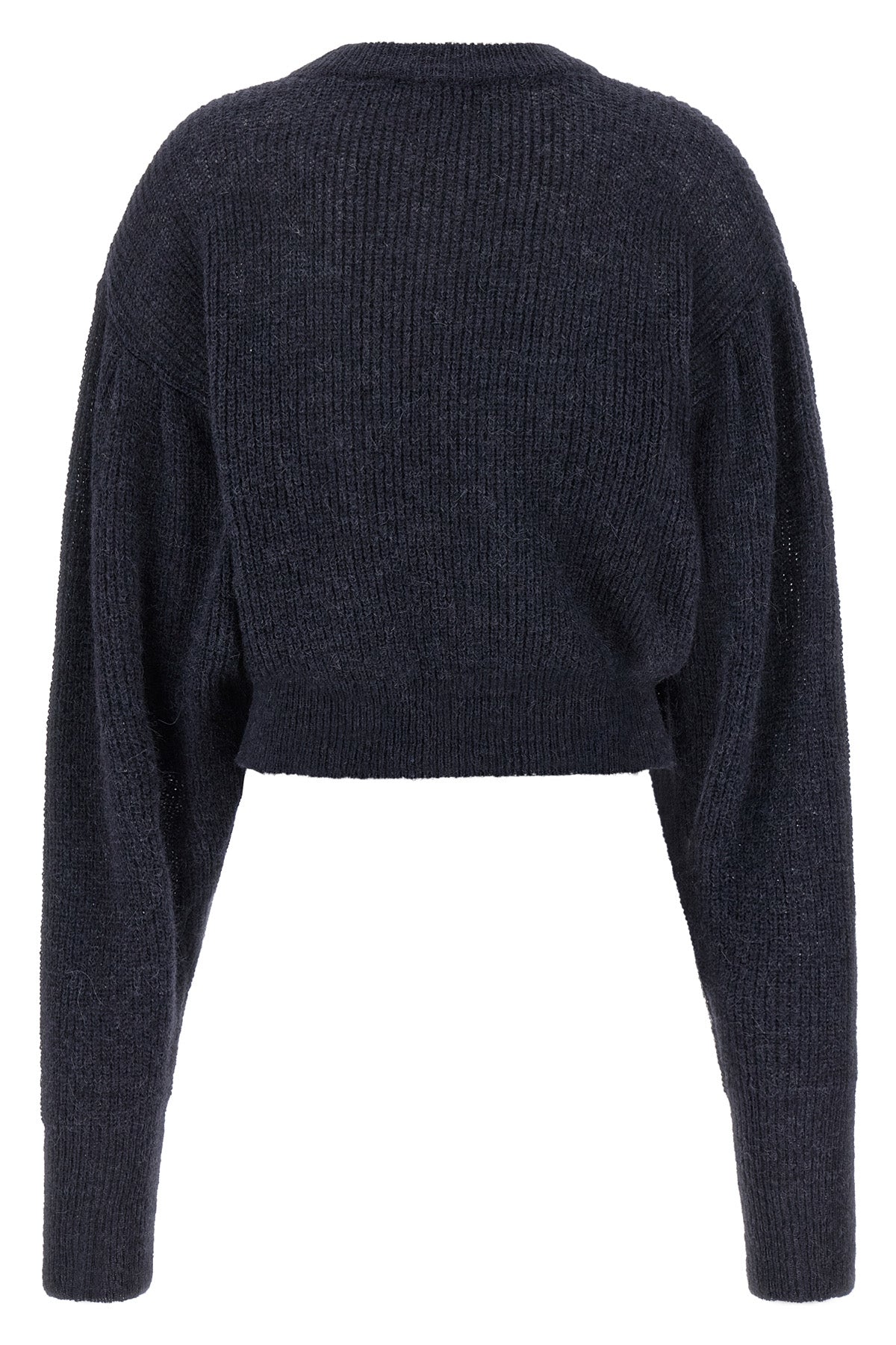 knit puff cropped sweater in alpaca and wool blend