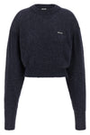 knit puff cropped sweater in alpaca and wool blend