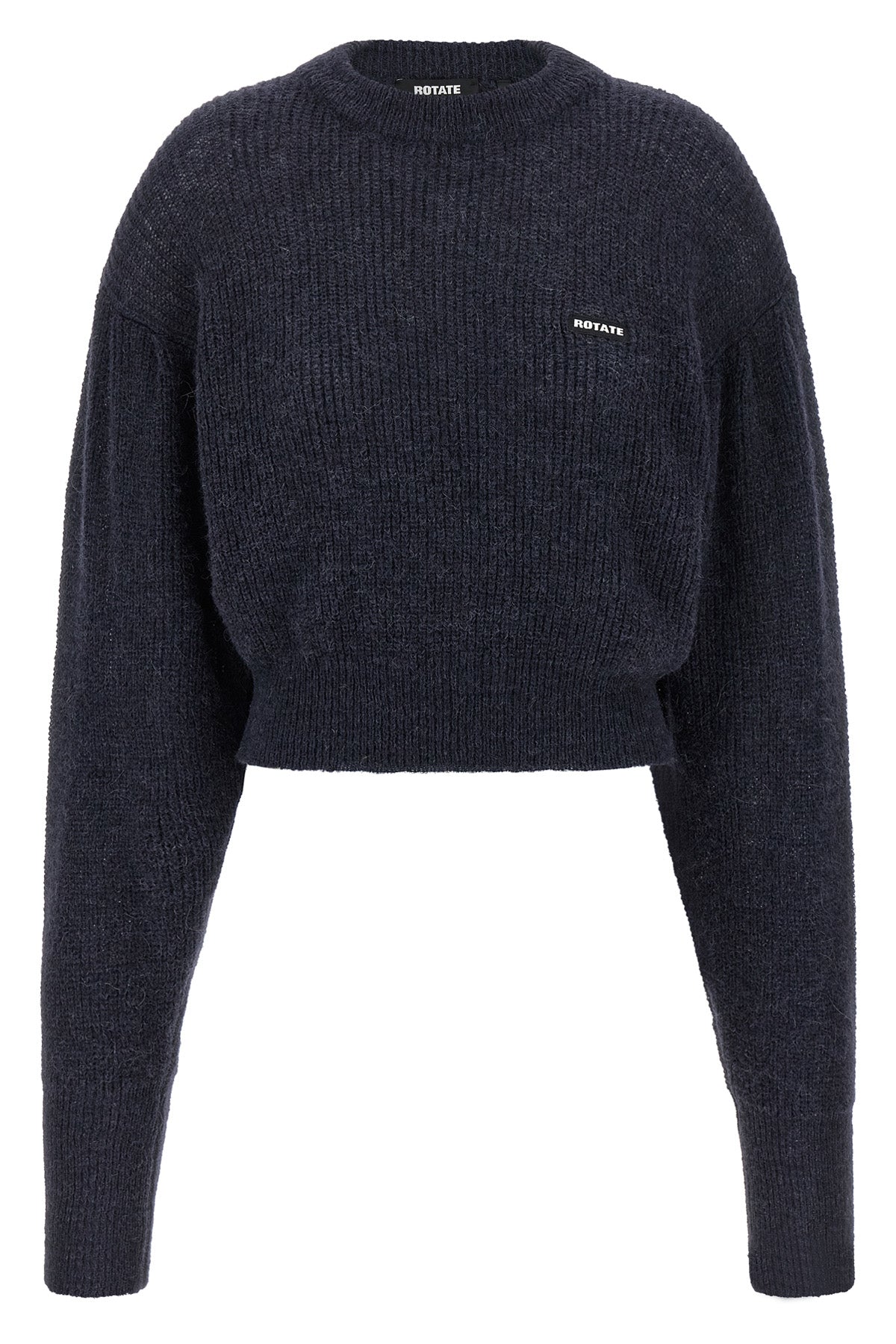 knit puff cropped sweater in alpaca and wool blend