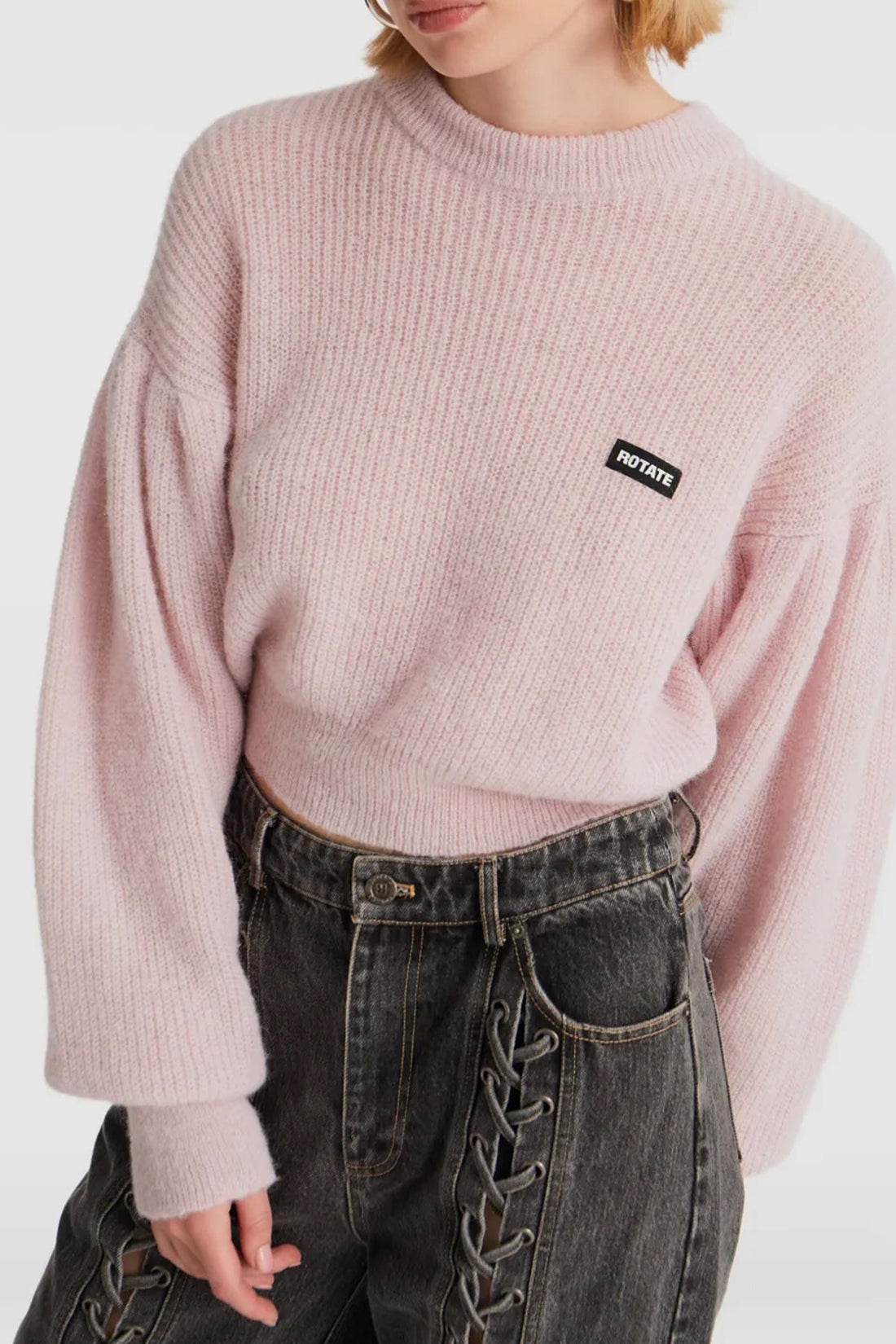ROTATE BIRGER CHRISTENSEN M knit puff cropped sweater in alpaca and wool blend