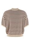 slinky knit polo shirt in striped stretch merino wool blend