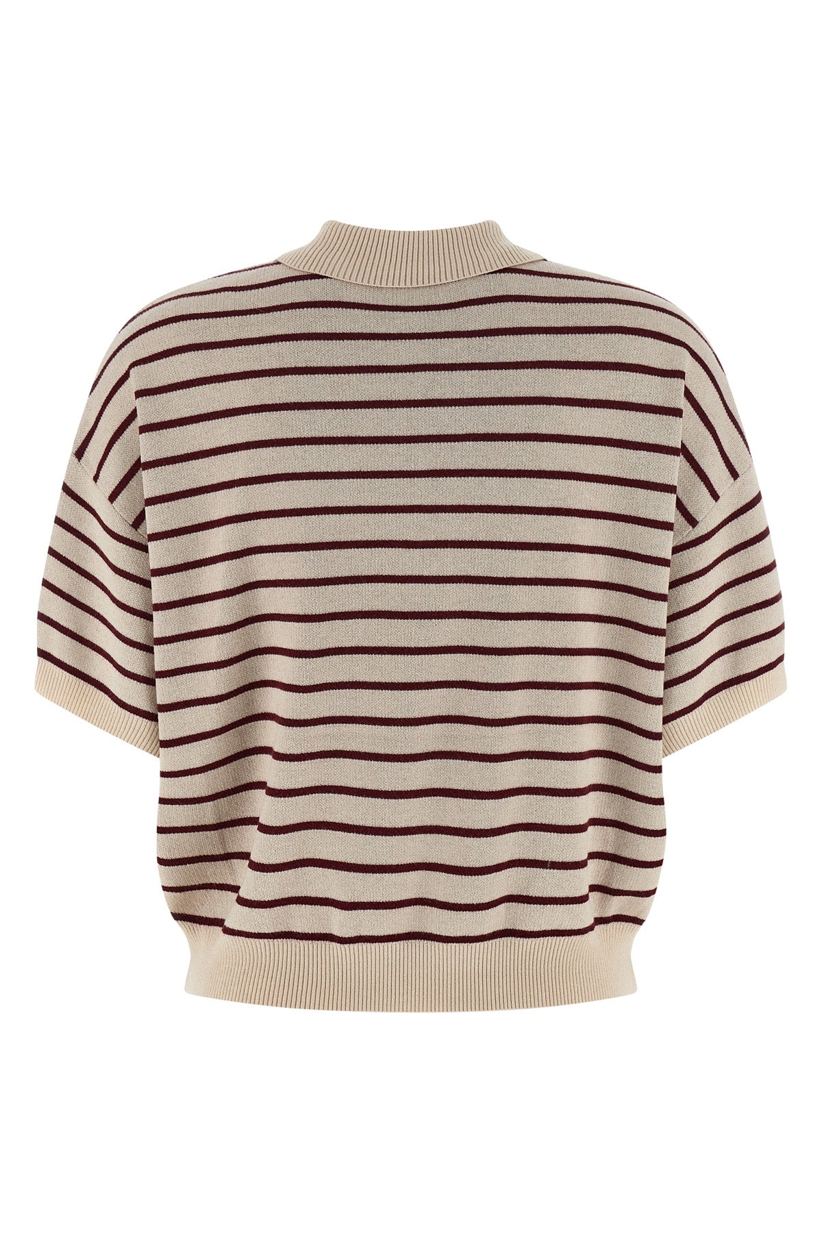 slinky knit polo shirt in striped stretch merino wool blend