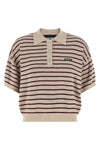 slinky knit polo shirt in striped stretch merino wool blend