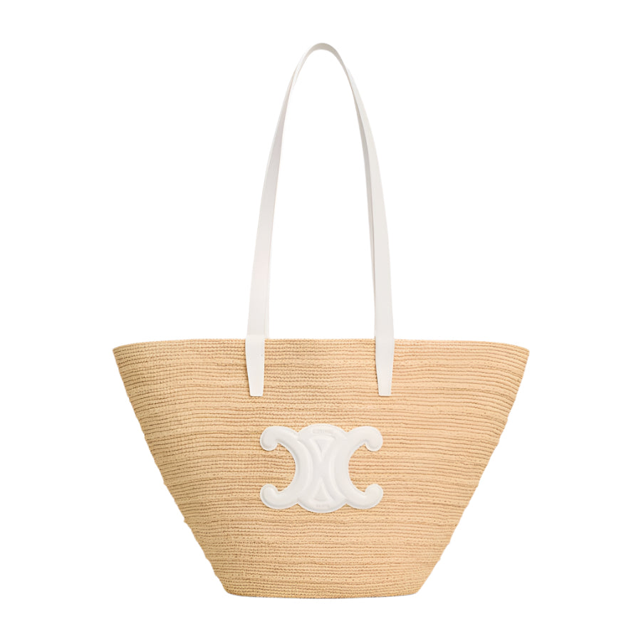 CELINE Medium Triomphe Panier Raffia Tote Bag