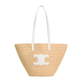 CELINE Medium Triomphe Panier Raffia Tote Bag