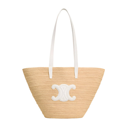 CELINE Medium Triomphe Panier Raffia Tote Bag