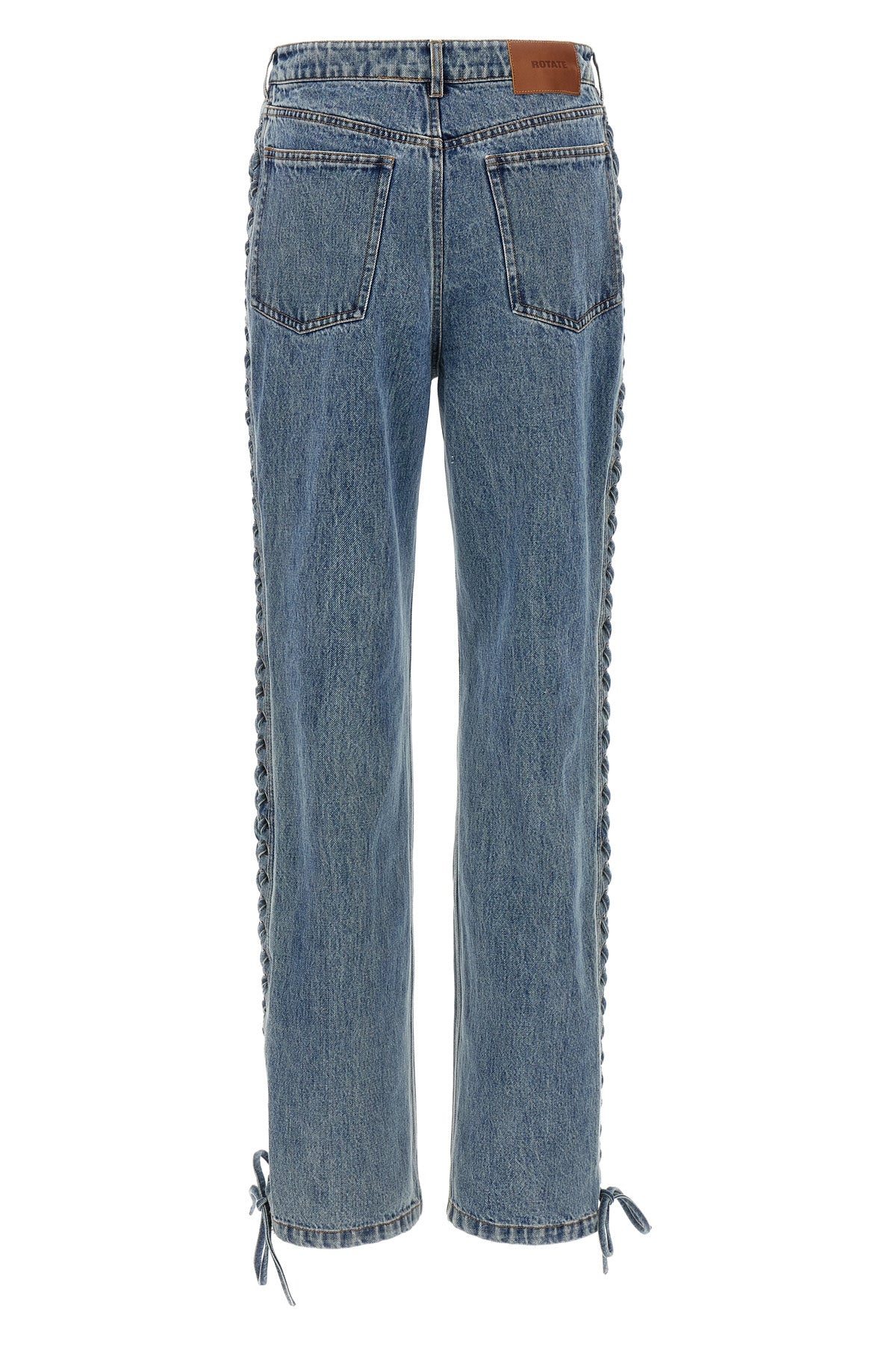 laced straight leg cotton denim jeans