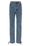 laced straight leg cotton denim jeans