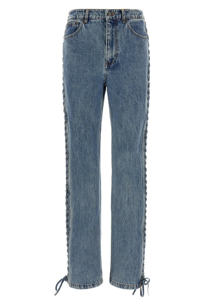 laced straight leg cotton denim jeans