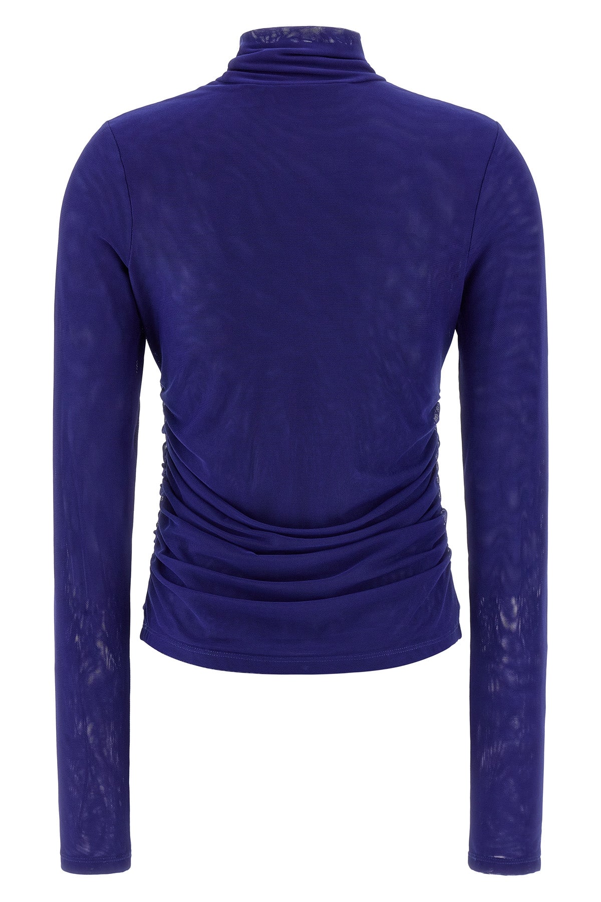 mesh rouched double layer semi-transparent mesh sweater