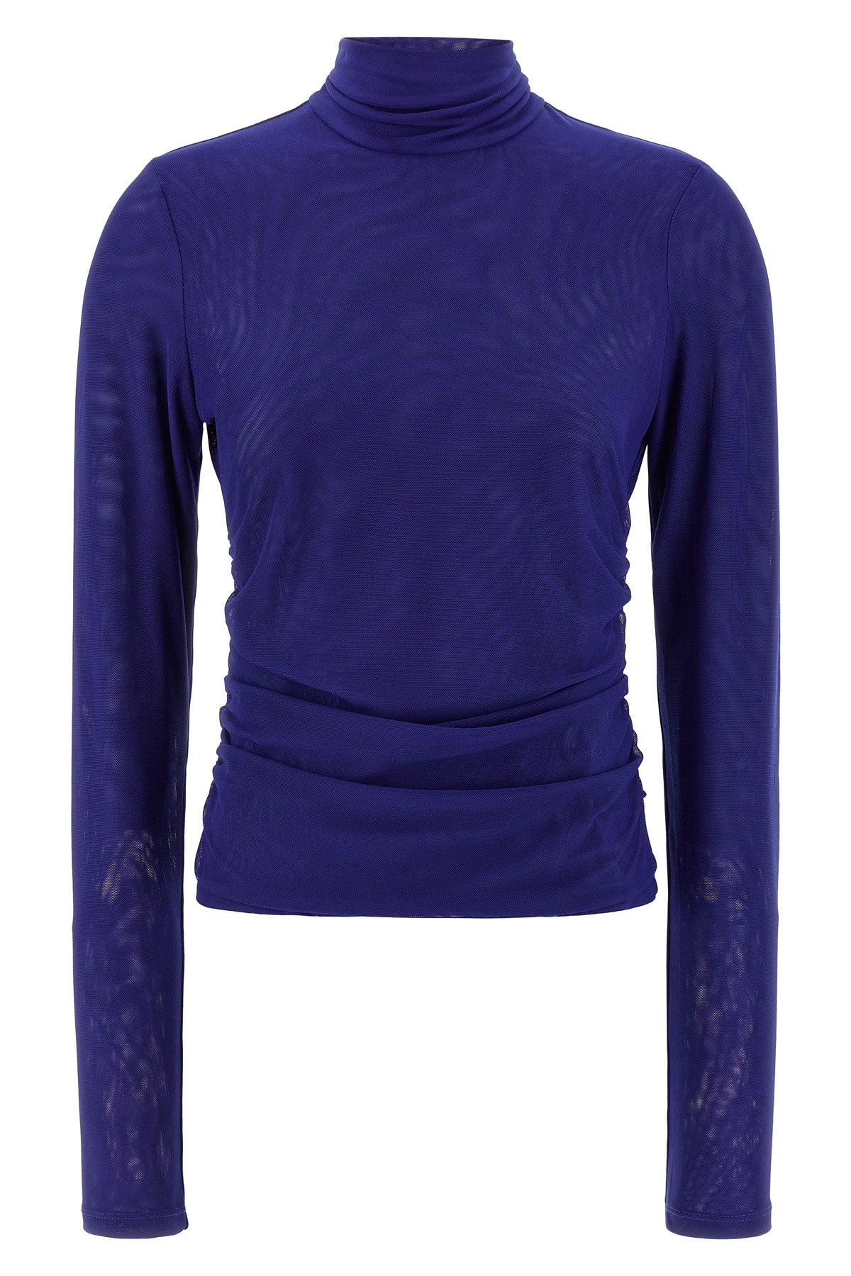 mesh rouched double layer semi-transparent mesh sweater