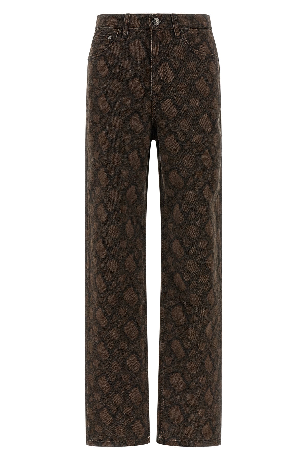 all-over animal print cotton denim jeans