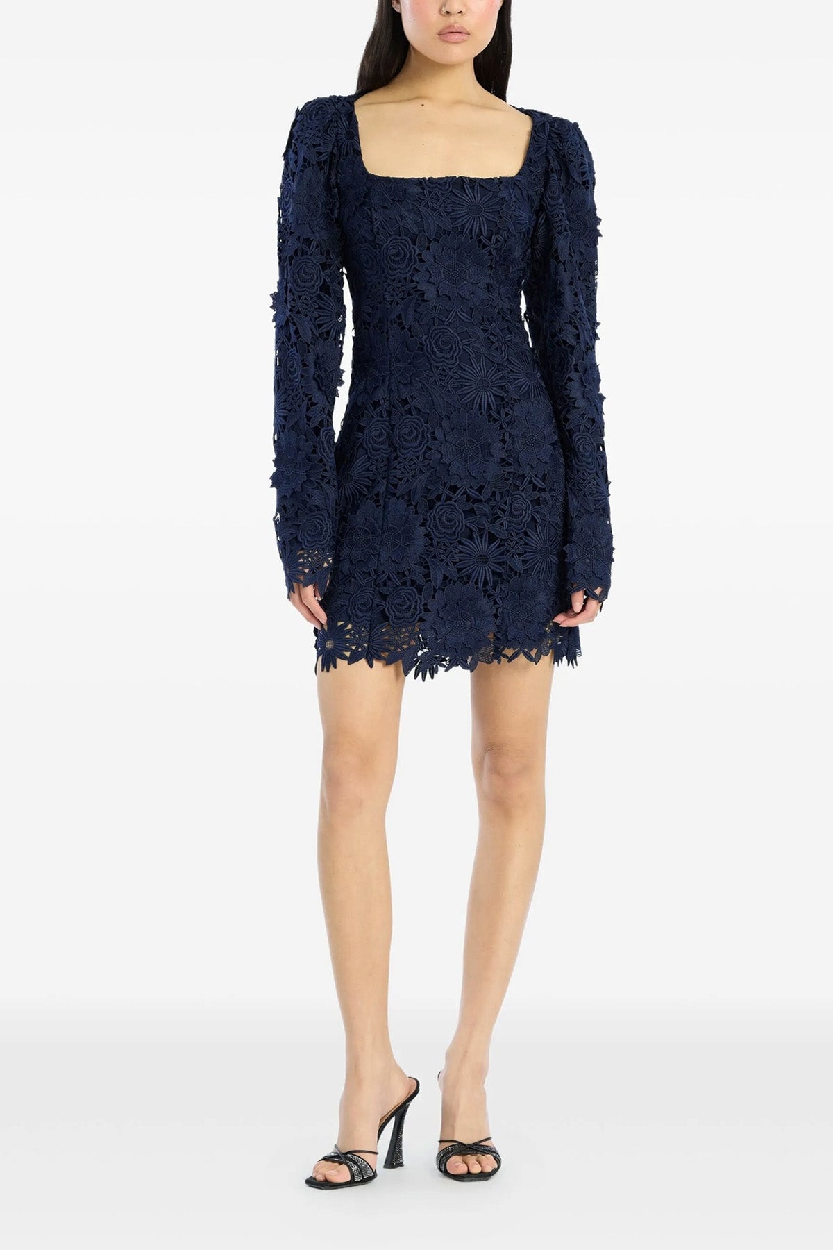 3d lace ls mini floral lace dress