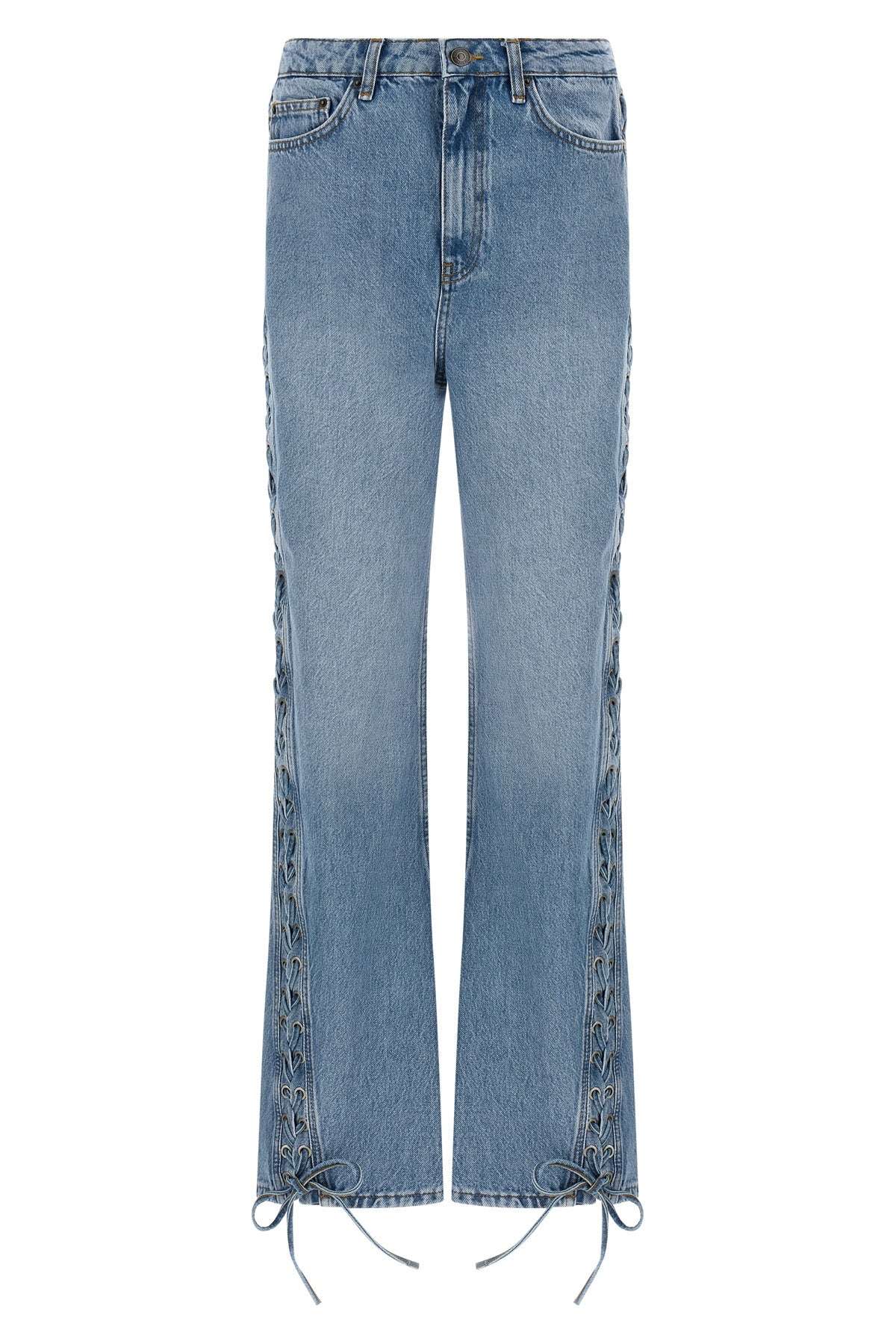twisted lacing cotton denim jeans