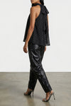 halterneck bow top in semi-transparent multi-layer fabric