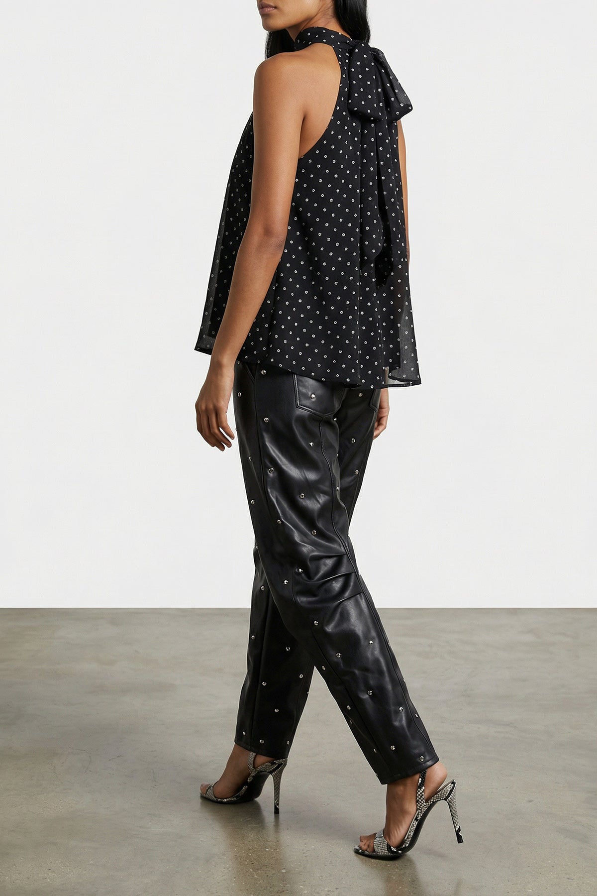 halterneck bow top in semi-transparent multi-layer fabric