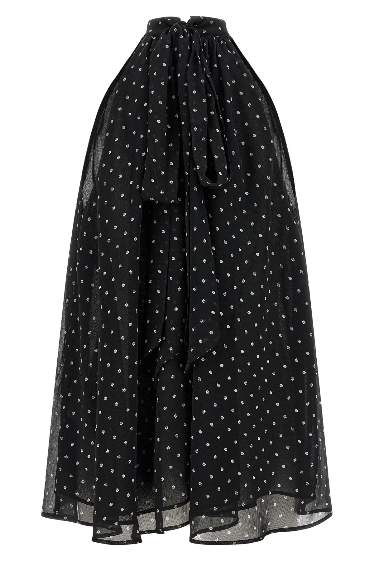 halterneck bow top in semi-transparent multi-layer fabric