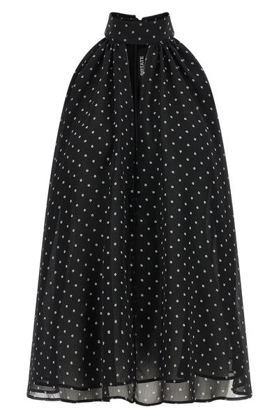 halterneck bow top in semi-transparent multi-layer fabric