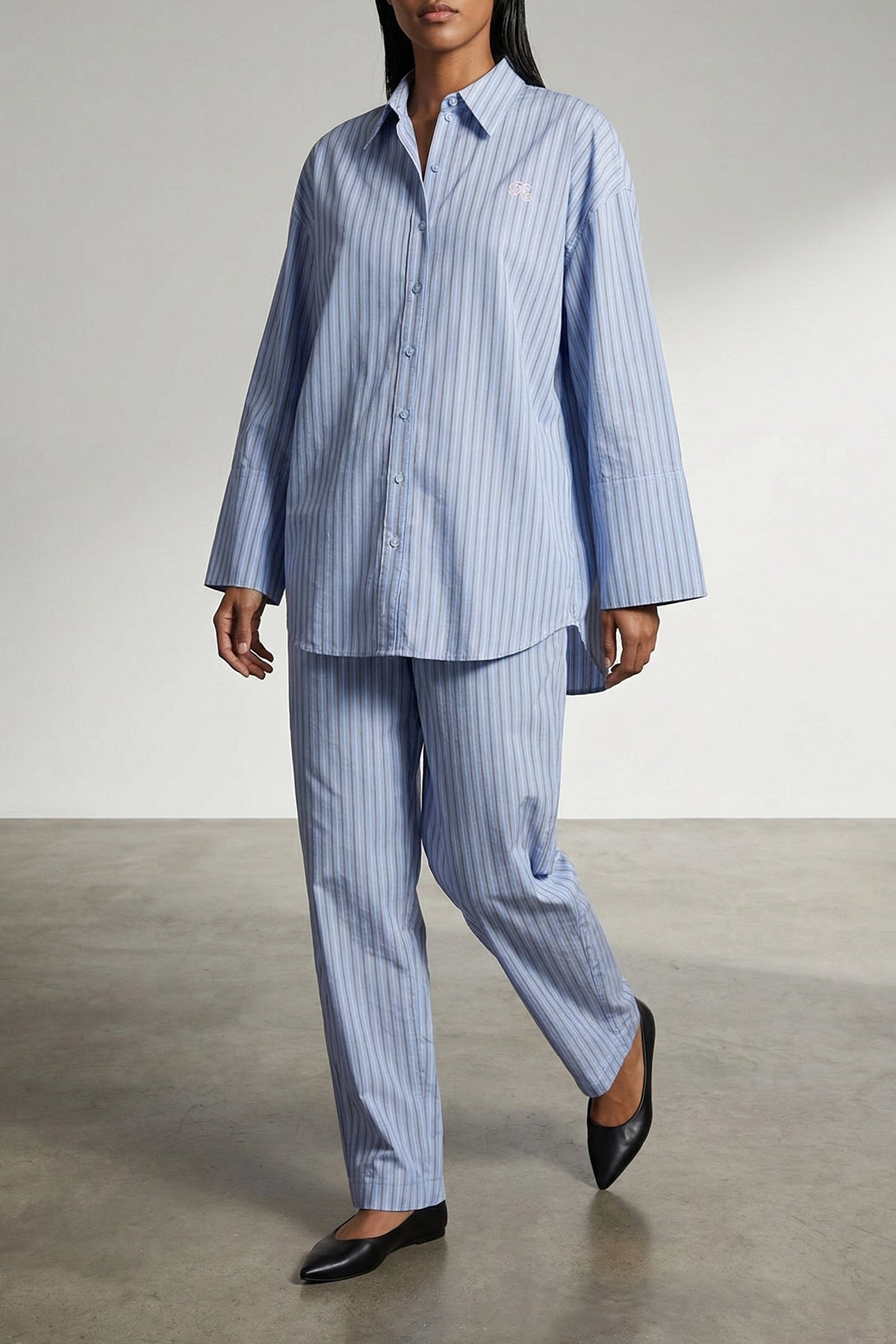 poplin tapered wide leg pants in cotton
