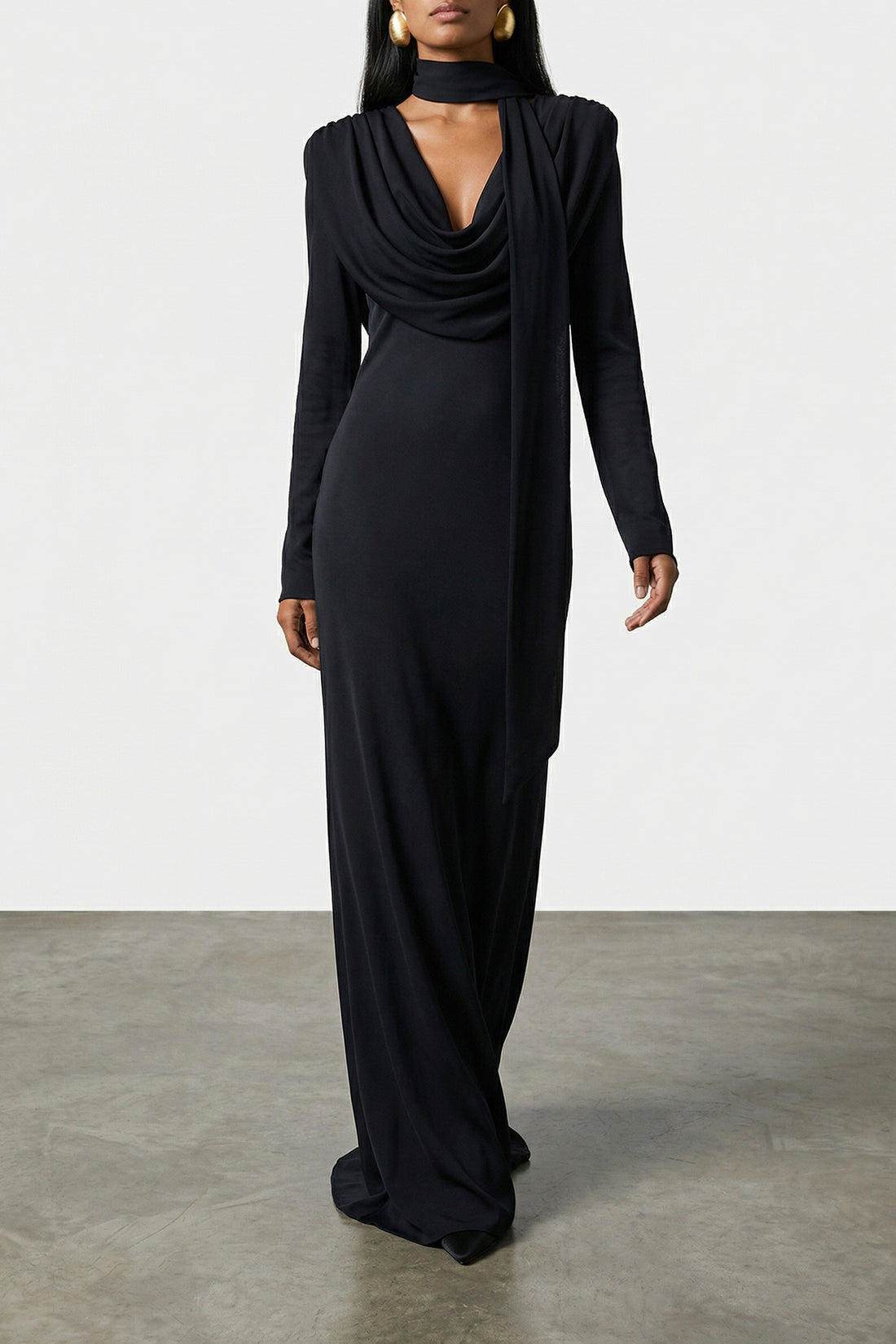 ROTATE BIRGER CHRISTENSEN 38 long satin maxi drapy dress in silk-effect fabric