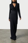 long satin maxi drapy dress in silk-effect fabric