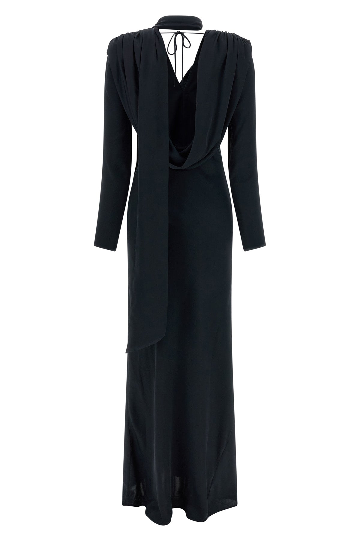 long satin maxi drapy dress in silk-effect fabric