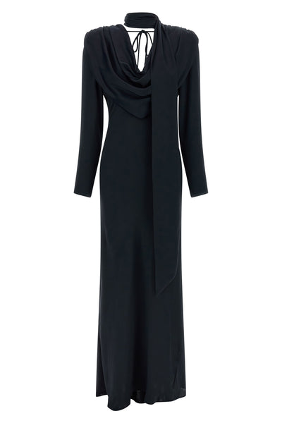 long satin maxi drapy dress in silk-effect fabric