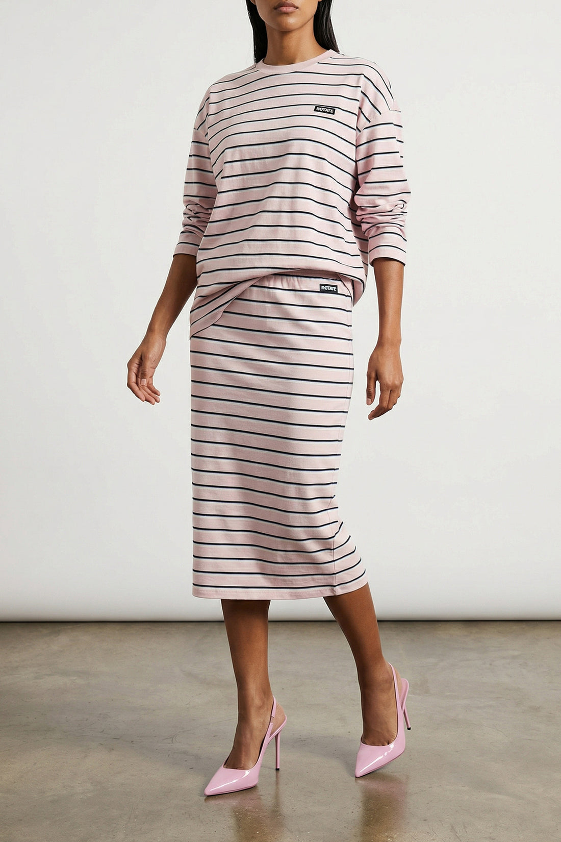 ROTATE BIRGER CHRISTENSEN M jersey midi striped stretch cotton skirt