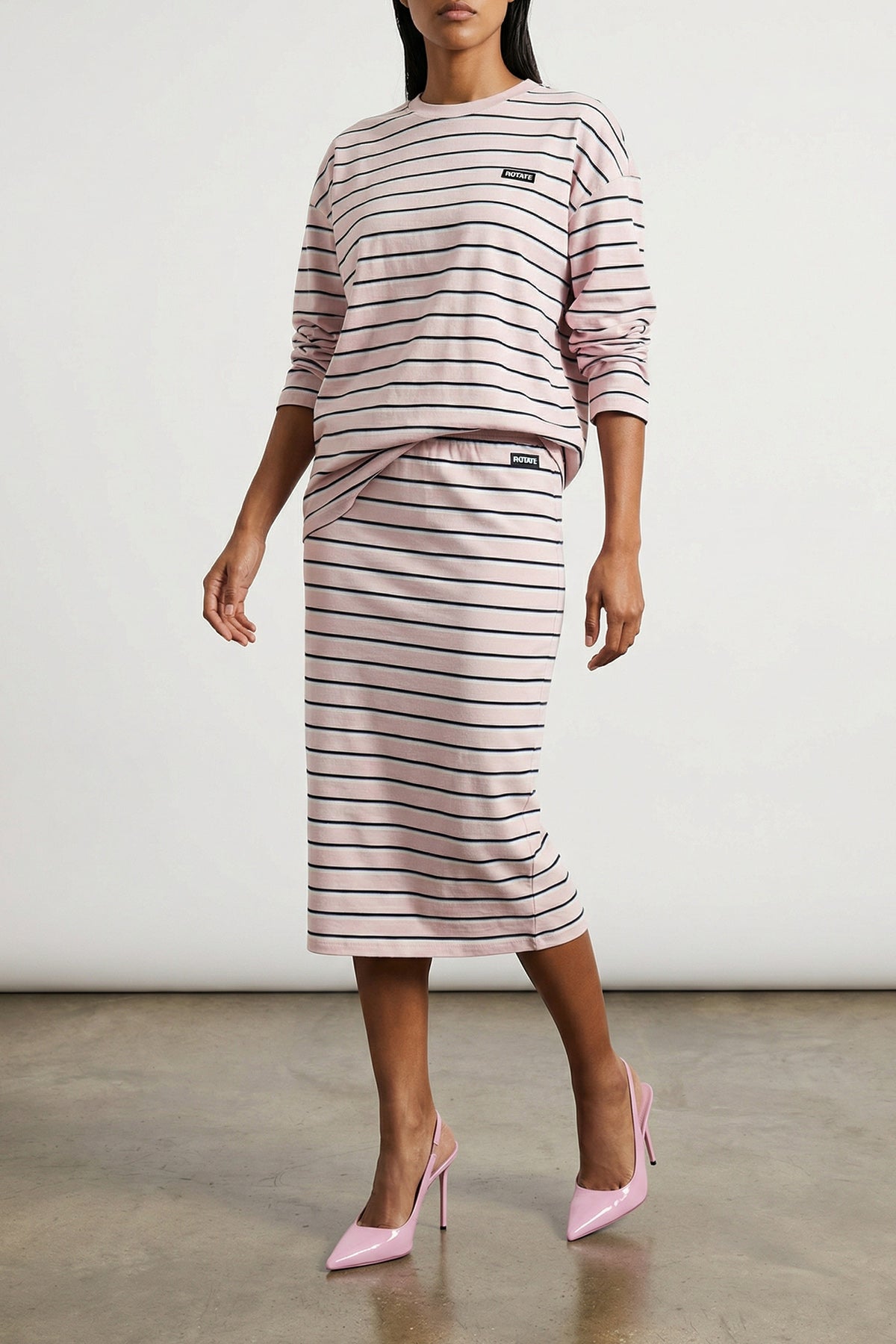 jersey midi striped stretch cotton skirt