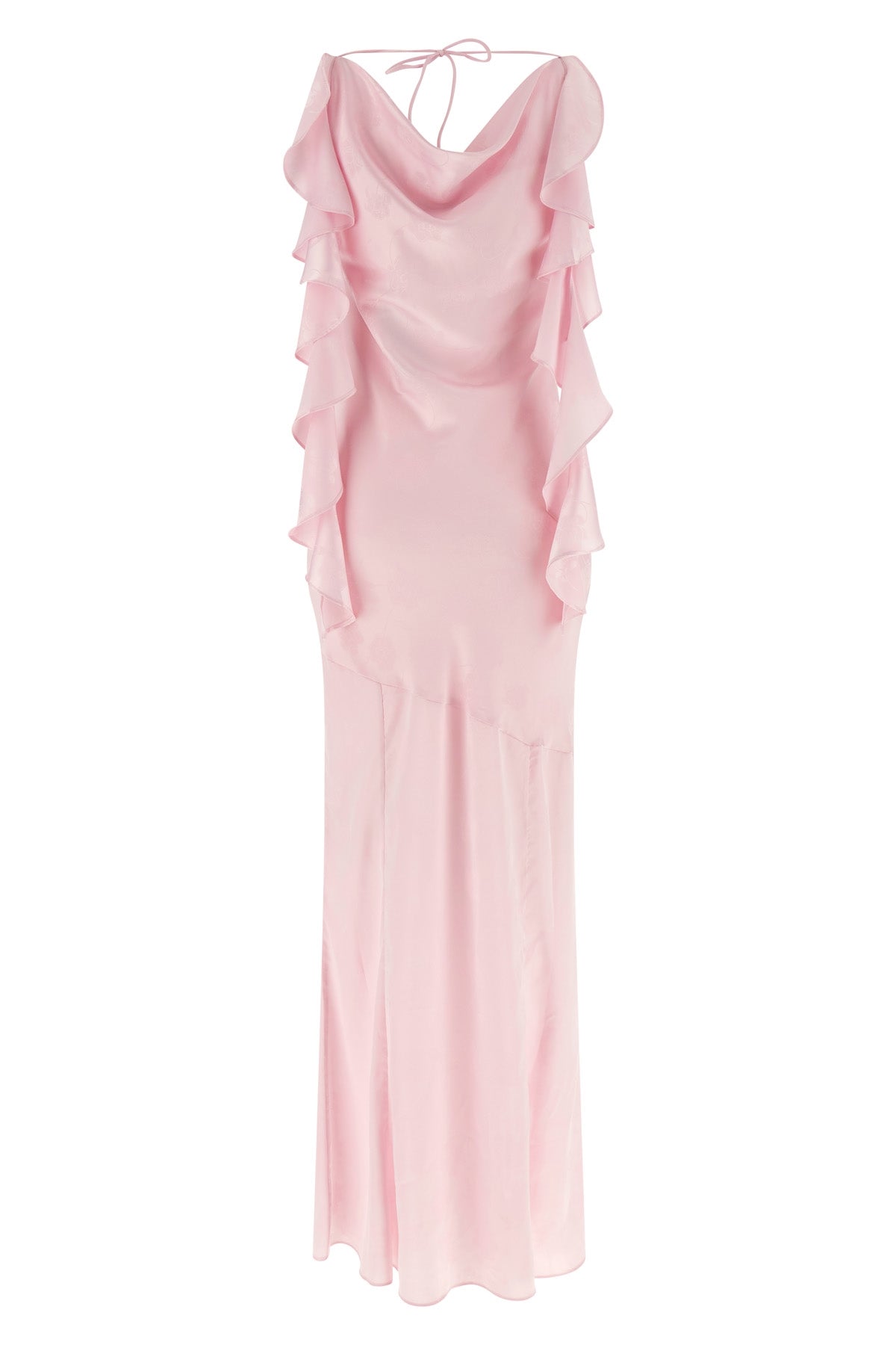 long maxi waterfall sleeveless dress in silk-effect fabric