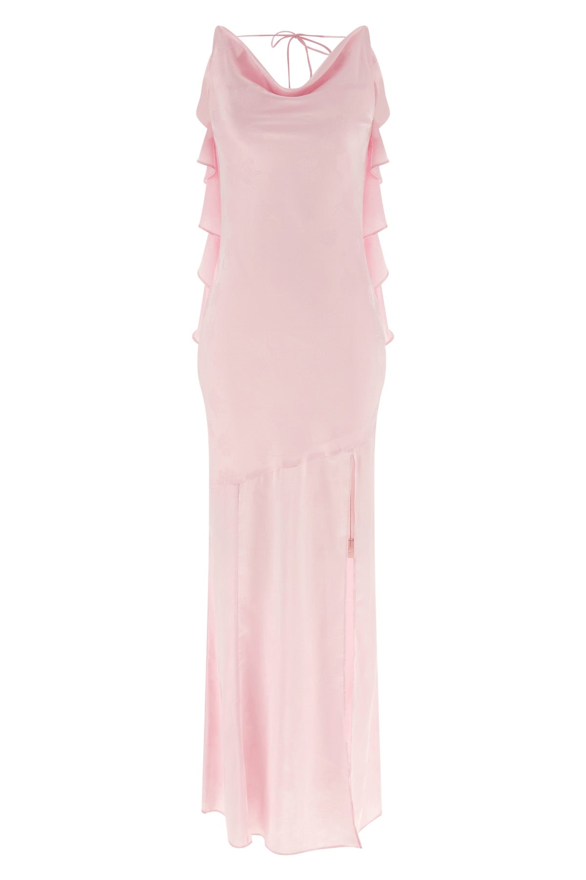 long maxi waterfall sleeveless dress in silk-effect fabric