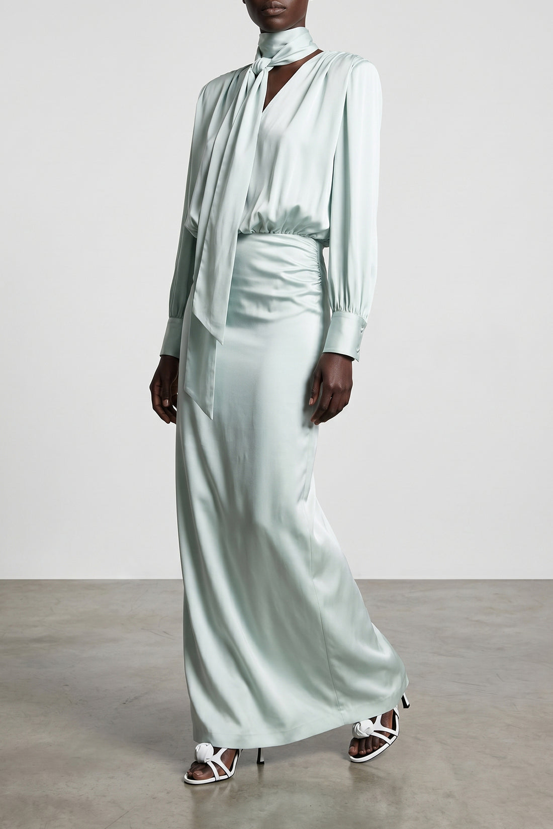 ROTATE BIRGER CHRISTENSEN 32 ruched long satin dress