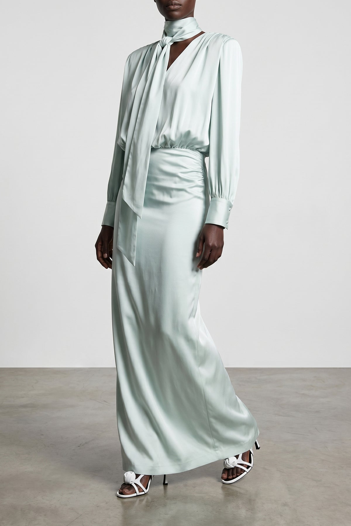 ruched long satin dress