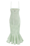 flower mesh flounce semi-transparent mesh midi dress