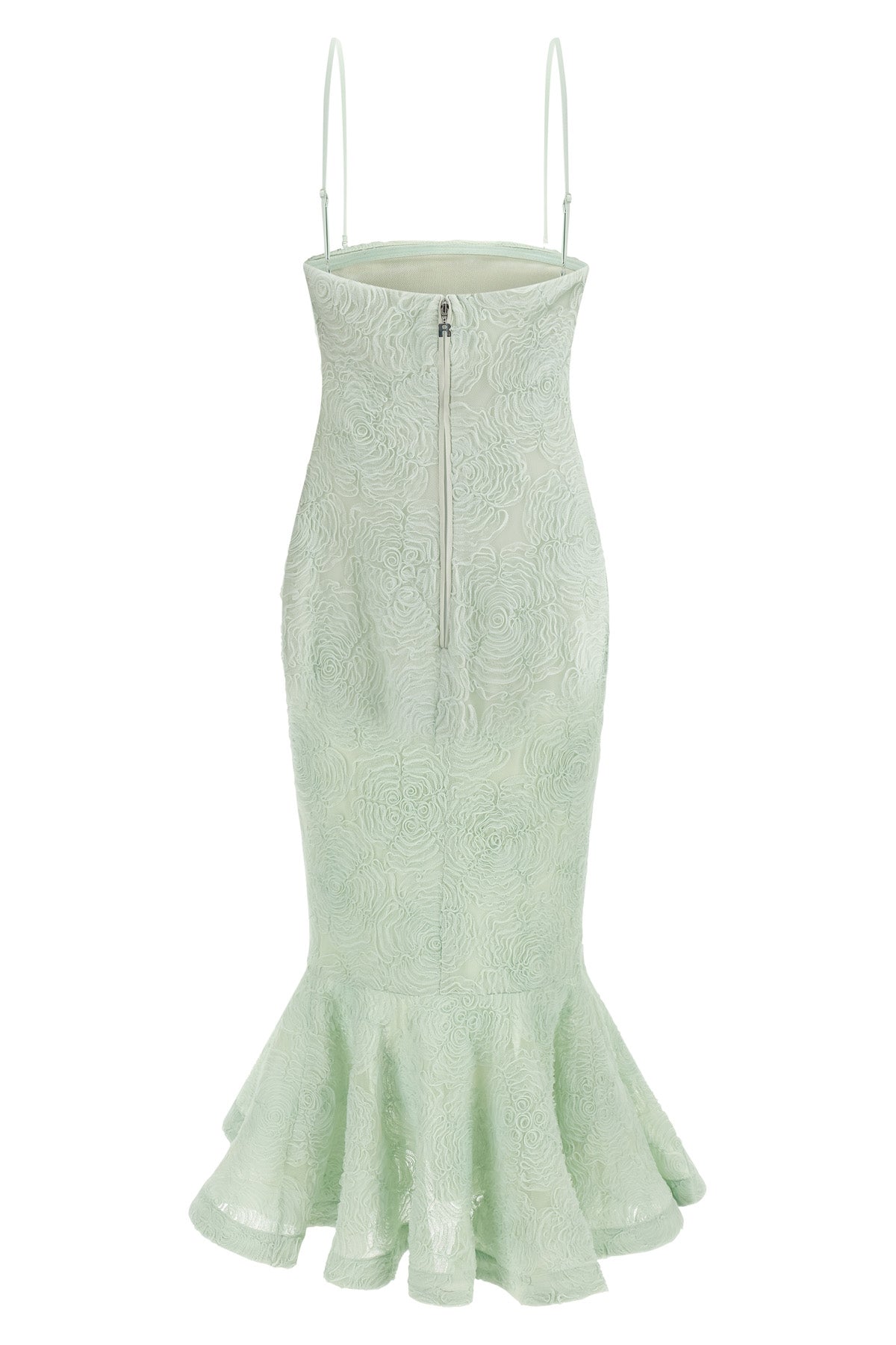 flower mesh flounce semi-transparent mesh midi dress