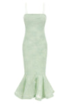 flower mesh flounce semi-transparent mesh midi dress