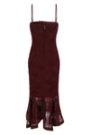 flower mesh flounce semi-transparent mesh midi dress
